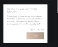 a screenshot of the add 15 min face and scalp massage